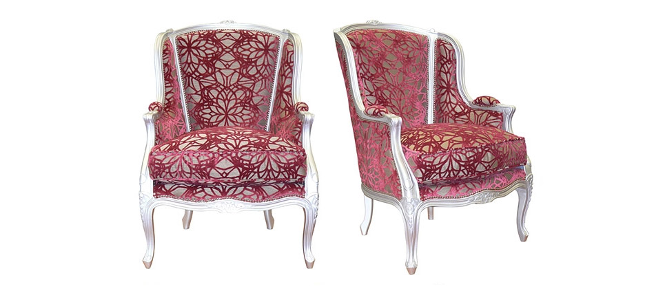 sillón 018 terciopelo rojo estampado